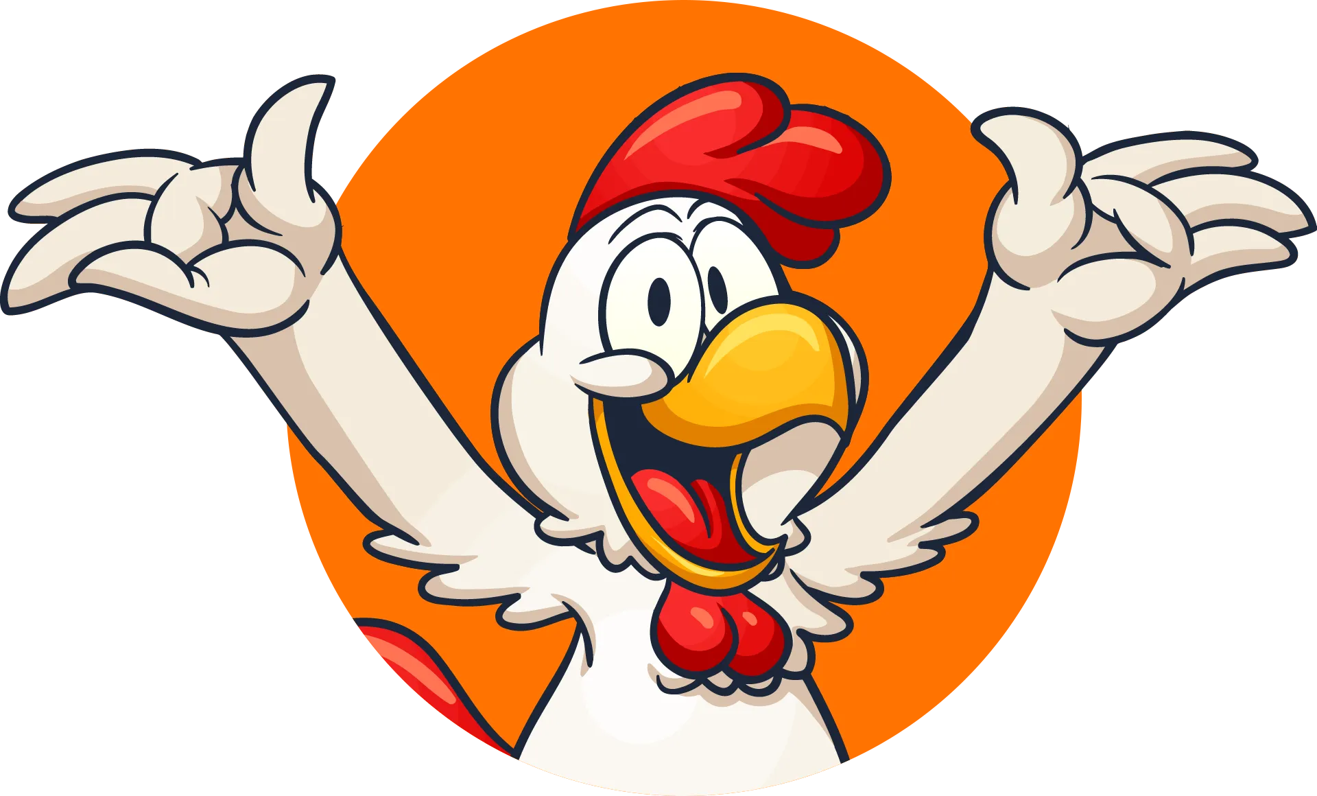 Ray Ray's cartoon chicken mascot cheering
